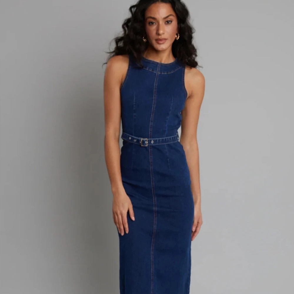 Rare London Blue Halter Sheath Maxi Dress